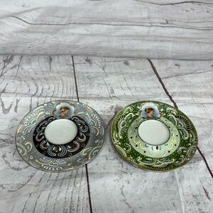 Lot of 2 Ardalt Mini Portrait Saucers Raised Design Gold Trim Japan Vintage 6460